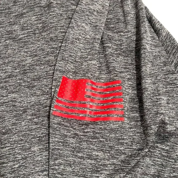 Under Armour Pullover Mens Size 2XL Freedom Tech Hoodie Light Weight Grey Red - Picture 4 of 6
